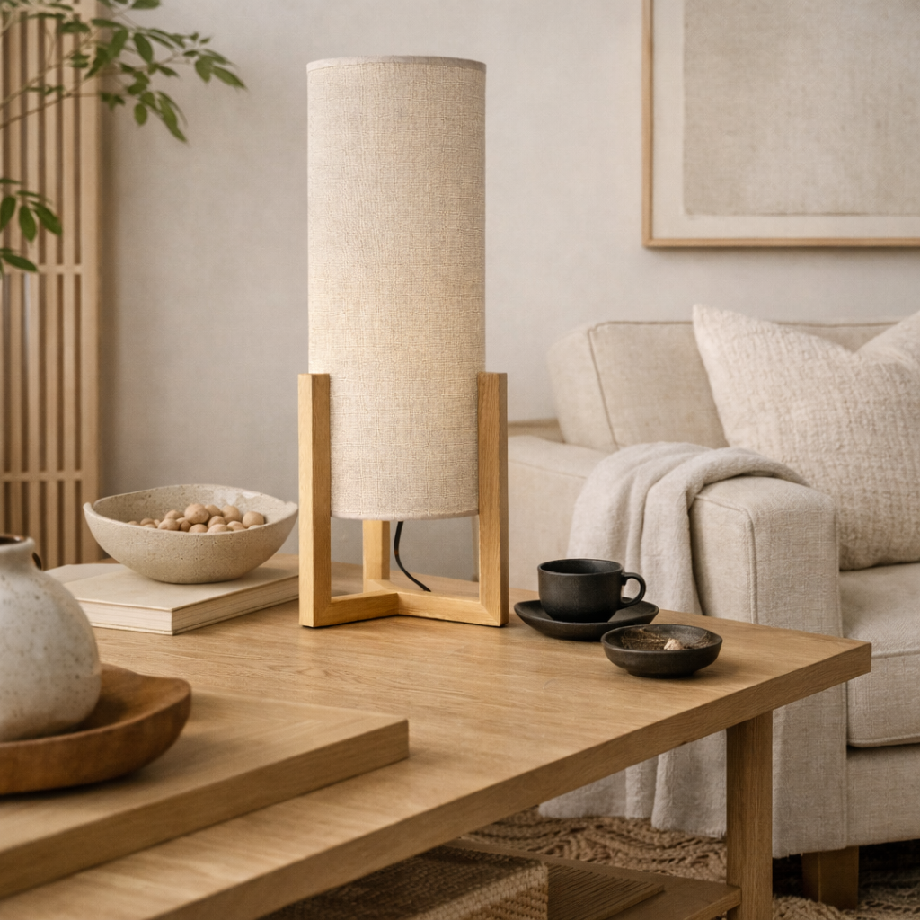 Rayna Table Lamp Oak and Natural from Ashcroft Furniture - Luna Furniture