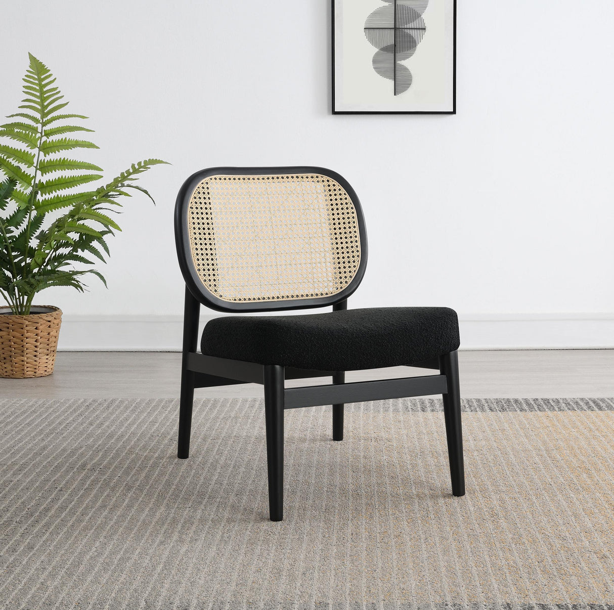 Rayo Black Rattan Cane Back Accent Chair with Padded Seat from Coaster - Luna Furniture