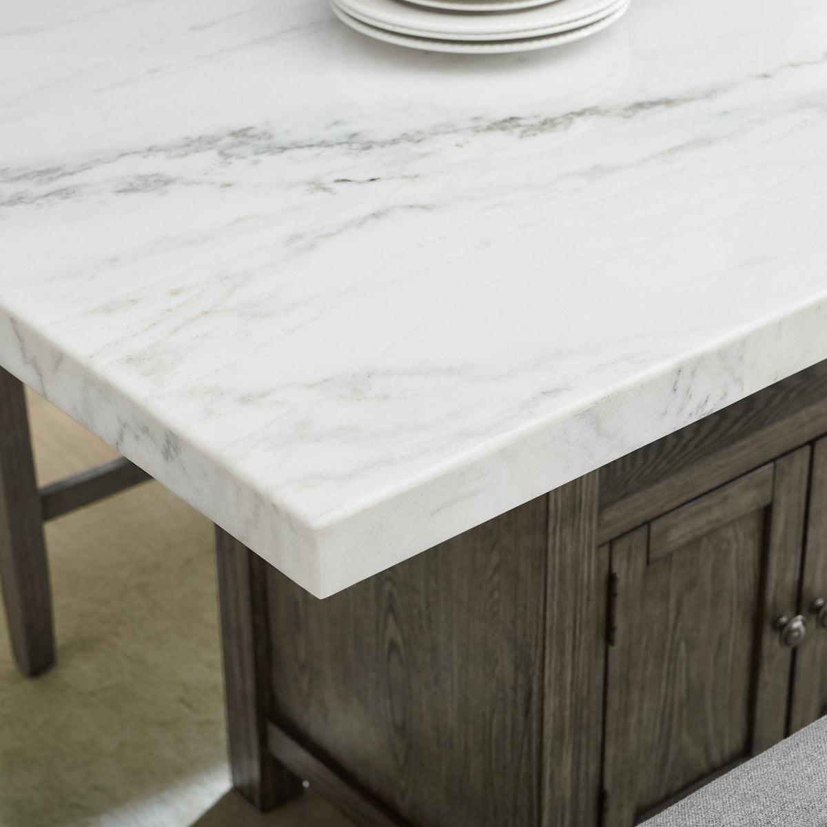 Grayson Gray/Driftwood 6-Piece White Marble Top Counter Height Dining Table Set with Bench from Steve Silver - Luna Furniture