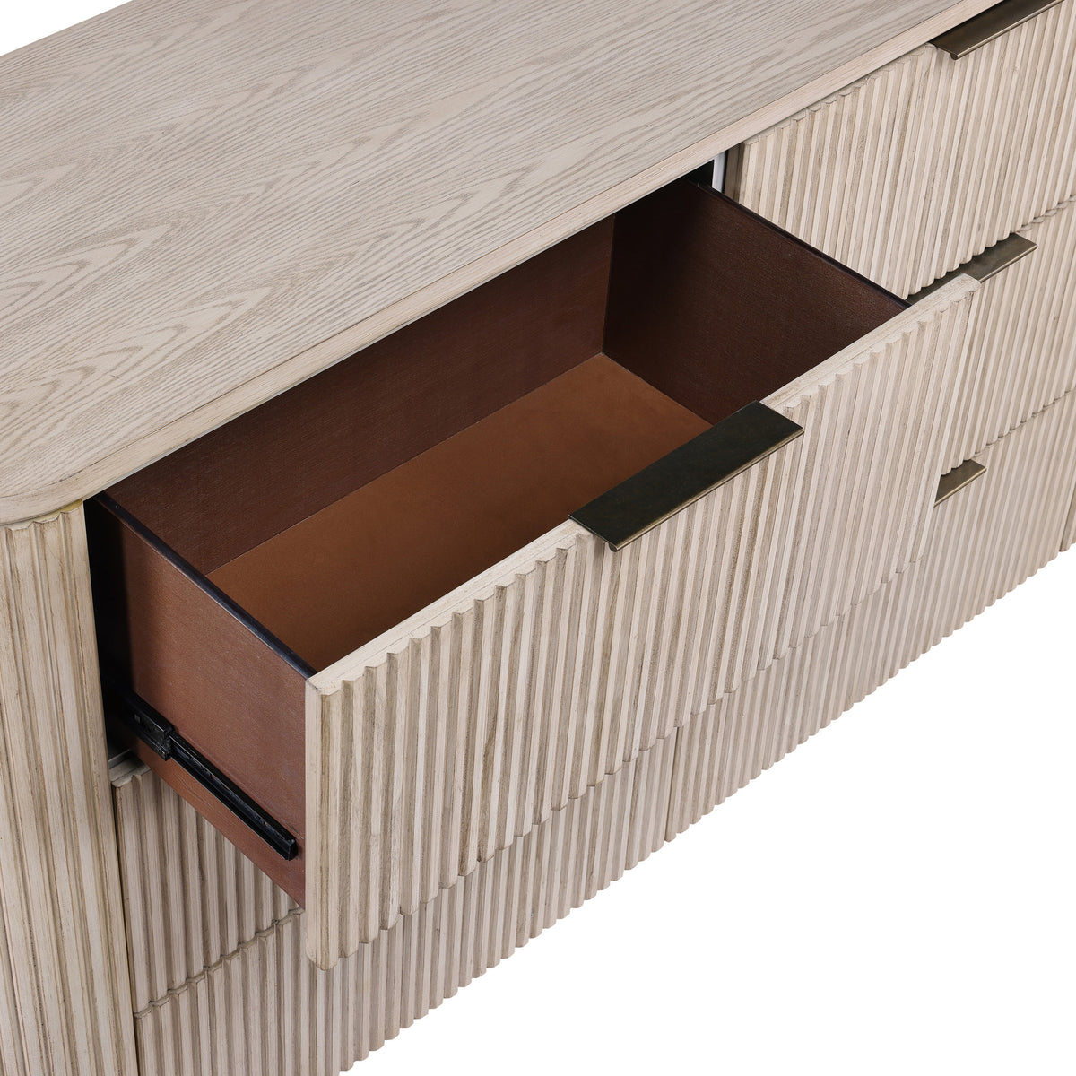 Henry 65″ 6-Drawer Reeded Dresser and Mirror, Tan Finish from Steve Silver - Luna Furniture