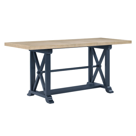 Darcy 64-82″Counter Table with 18-inch leaf, Midnight Blue and Natural Finish from Steve Silver - Luna Furniture