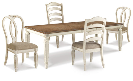Realyn Chipped White Dining Table and 4 Chairs from Ashley - Luna Furniture