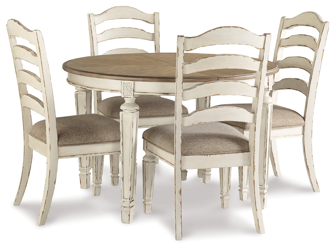 Realyn Chipped White 5-Piece Oval/Round Dining Table Set from Ashley Furniture - Luna Furniture