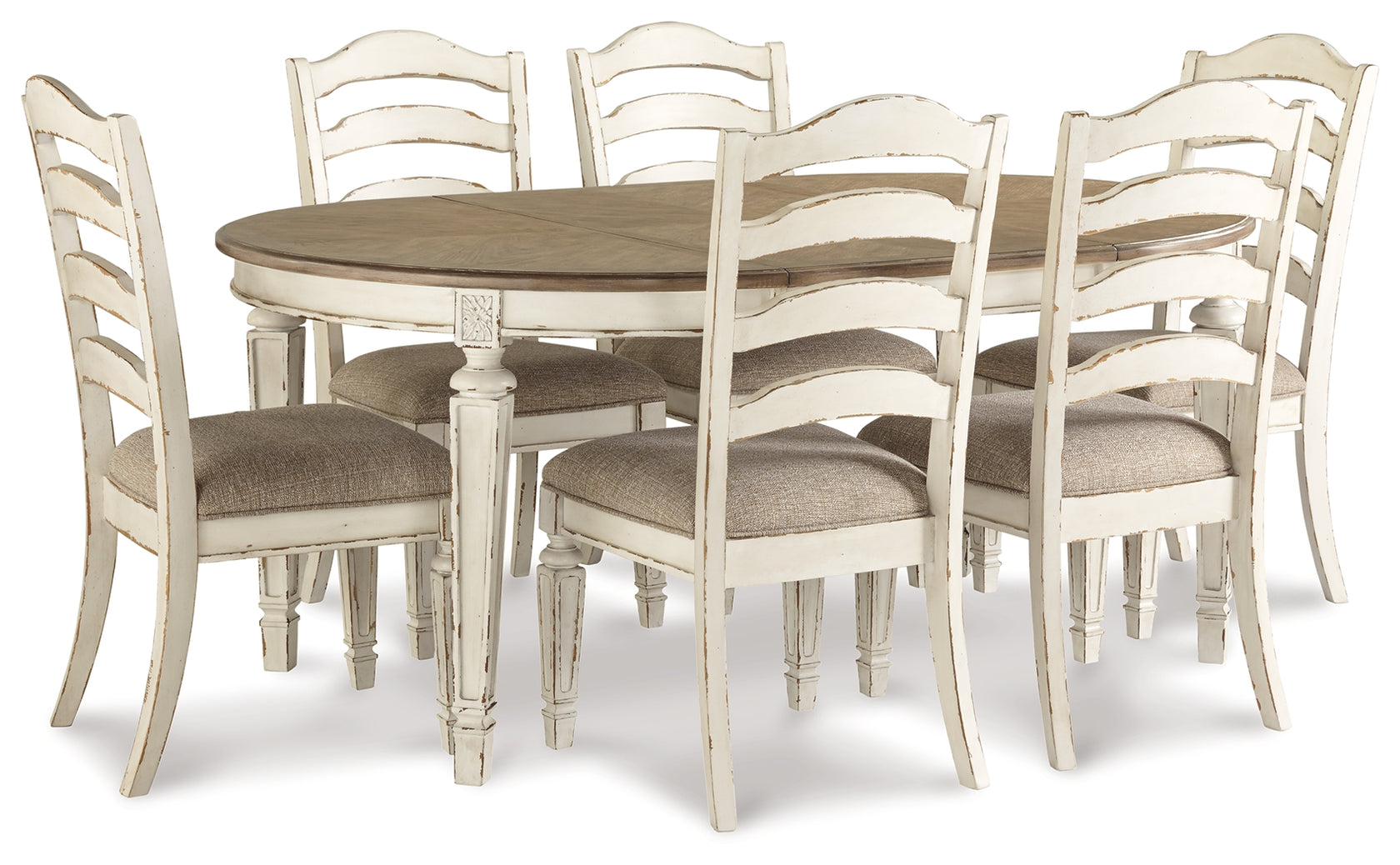 Realyn Chipped White 7-piece Oval/Round Dining Table Set from Ashley Furniture - Luna Furniture