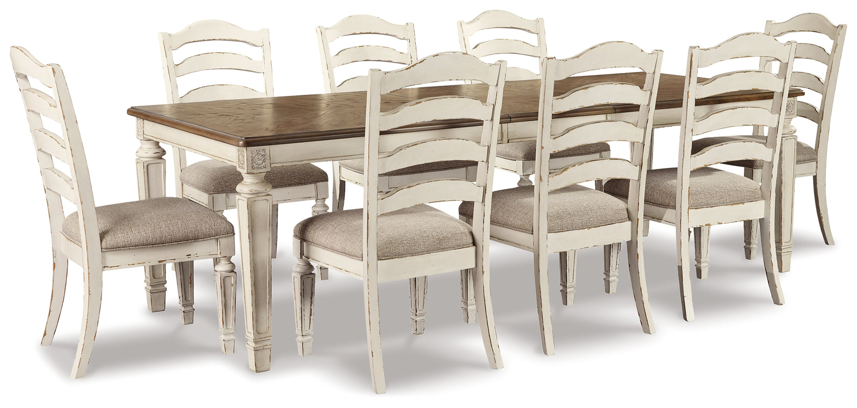 Realyn Dining Table and 8 Chairs in Chipped White from Ashley Furniture - Luna Furniture