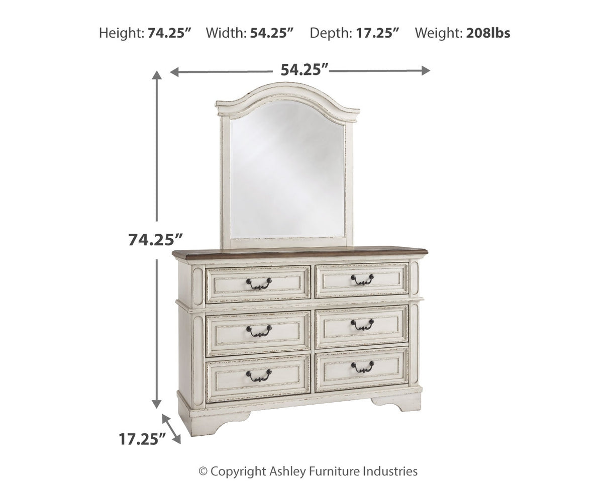 Realyn Full Panel Bed with Mirrored Dresser and Chest in Chipped White from Ashley - Luna Furniture