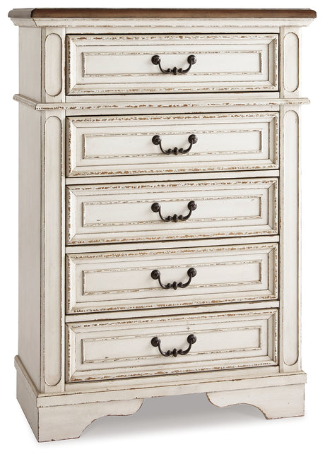 Realyn Full Panel Bed with Mirrored Dresser, Chest and 2 Nightstands in Chipped White from Ashley - Luna Furniture