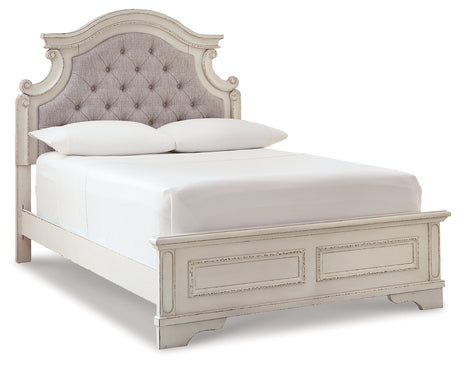 Realyn Full Panel Bed with Mirrored Dresser, Chest and 2 Nightstands in Chipped White from Ashley - Luna Furniture