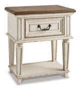 Realyn Chipped White Full Panel Bed with Mirrored Dresser, Chest and 2 Nightstands from Ashley Furniture - Luna Furniture