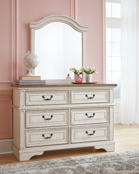Realyn White Full Panel Bed with Mirrored Dresser in Chipped from Ashley - Luna Furniture