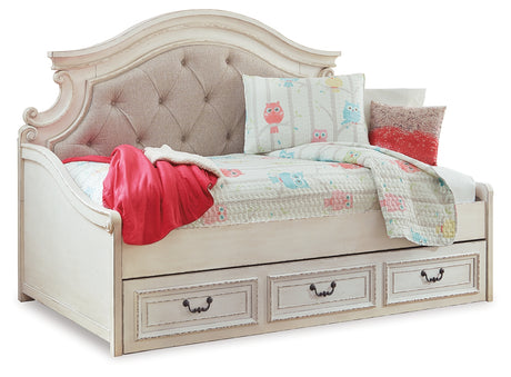 Realyn Twin Day Bed with Storage, Dresser, Mirror and Nightstand from Ashley - Luna Furniture