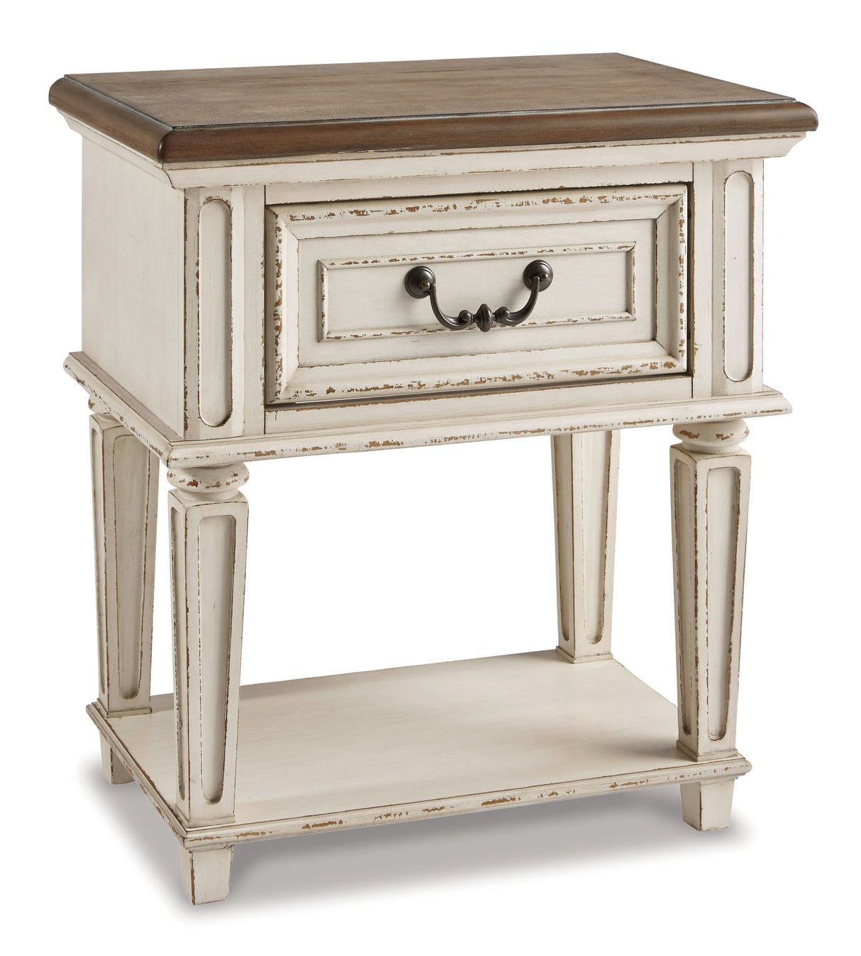 Realyn Chipped White Twin Panel Bed with Mirrored Dresser and 2 Nightstands from Ashley Furniture - Luna Furniture