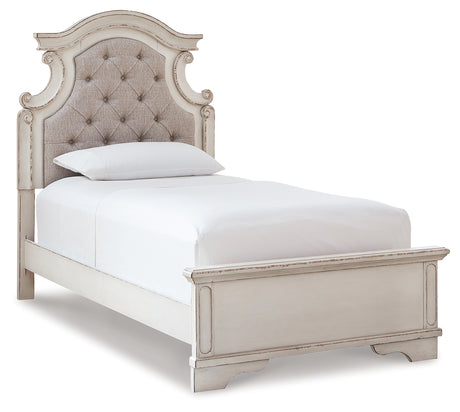 Realyn Chipped White Twin Panel Bed with Mirrored Dresser from Ashley - Luna Furniture