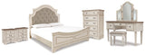 Realyn Two-tone King Panel Bed, Vanity, Chest and 2 Nightstands from Ashley - Luna Furniture
