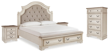 Realyn Two-tone King Storage Bed, Chest and 2 Nightstands from Ashley - Luna Furniture