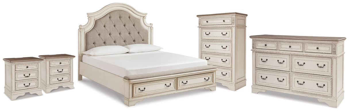 Realyn Two-tone King Storage Bed, Dresser, Chest and 2 Nightstands from Ashley - Luna Furniture