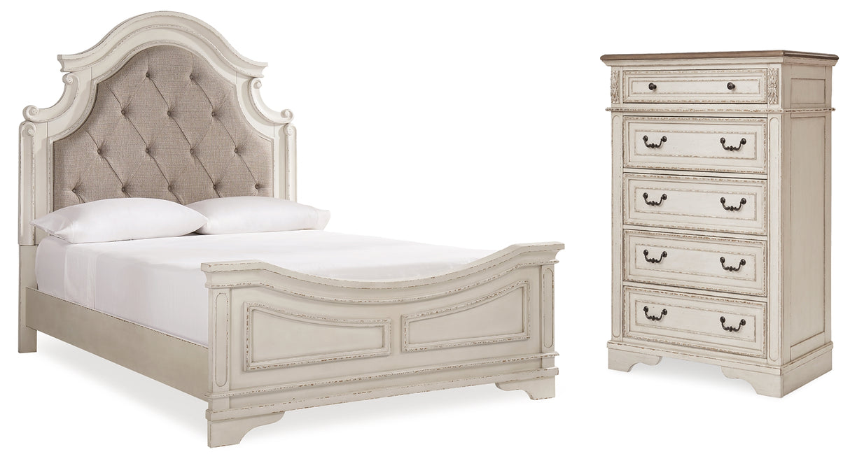 Realyn Two-tone Queen Upholstered Panel Bed and Chest from Ashley - Luna Furniture