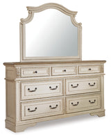 Realyn Two-tone Queen Upholstered Panel Bed, Dresser, Mirror, Chest and 2 Nightstands from Ashley - Luna Furniture