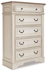Realyn Two-tone Queen Upholstered Panel Bed, Dresser, Mirror, Chest and 2 Nightstands from Ashley - Luna Furniture