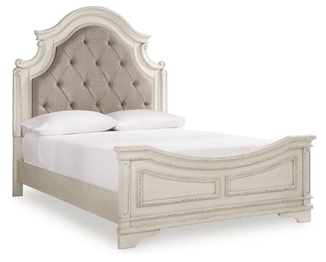 Realyn Two-tone Queen Upholstered Panel Bed, Dresser, Mirror, Chest and Nightstand from Ashley - Luna Furniture