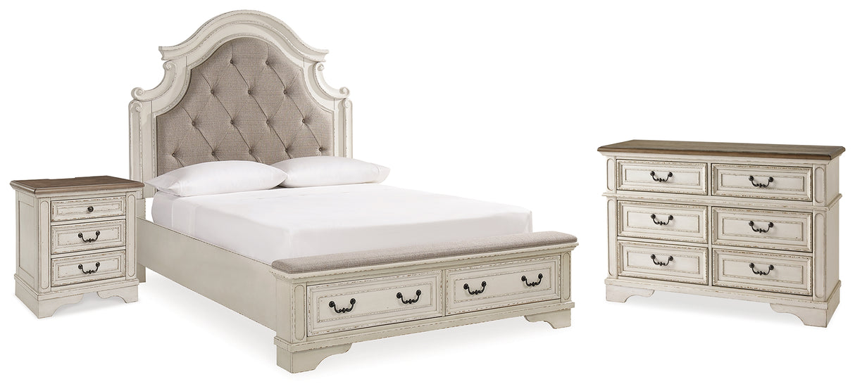 Realyn Two-tone Queen Upholstered Panel Bed with Storage, Dresser and Nightstand from Ashley - Luna Furniture