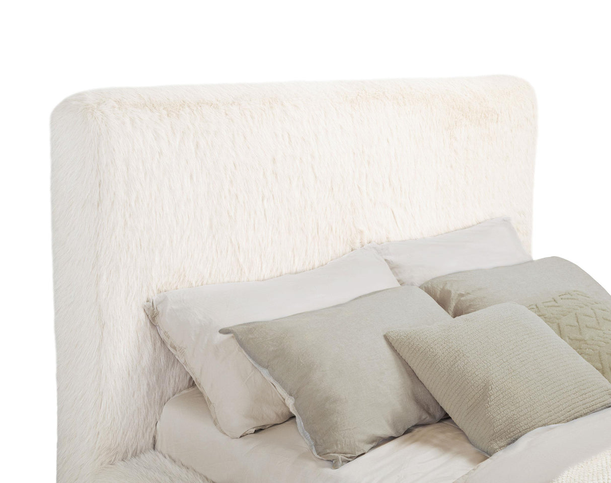 Rebecca Cream Faux Fur Upholstered Queen Bed from Coaster - Luna Furniture