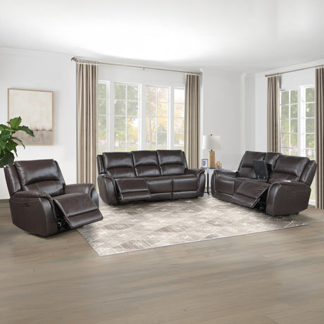 Alexandria Chocolate 3-Piece Top-Grain Leather Power Reclining Living Room Set from Steve Silver - Luna Furniture