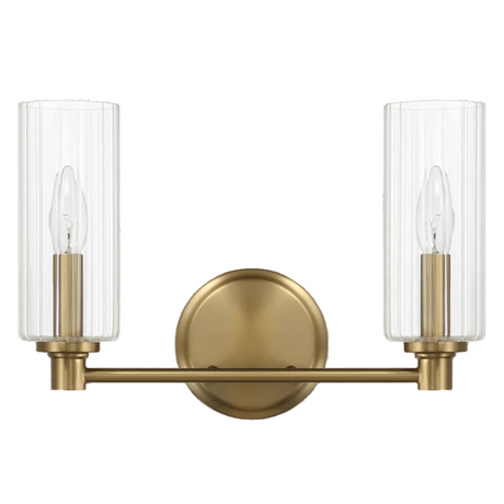 Regal Double Light Vanity With Clear Ribbed Glass - Satin Brass from Ashcroft Furniture - Luna Furniture