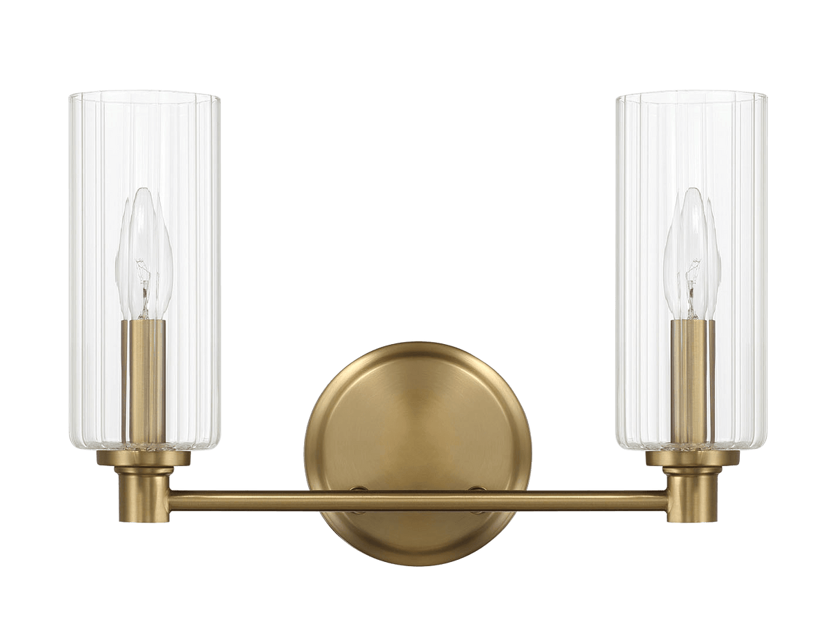 Regal Double Light Vanity With Clear Ribbed Glass - Satin Brass from Midinmod - Luna Furniture