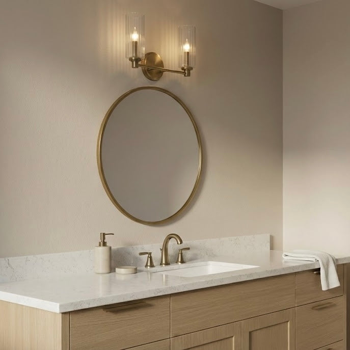 Regal Double Light Vanity With Clear Ribbed Glass - Satin Brass from Ashcroft Furniture - Luna Furniture