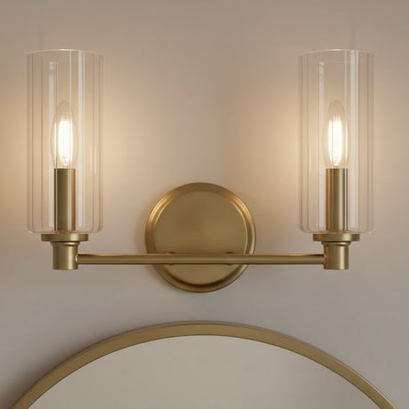 Regal Double Light Vanity With Clear Ribbed Glass - Satin Brass from Ashcroft Furniture - Luna Furniture