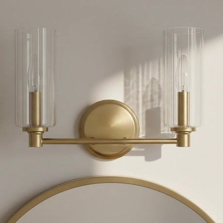 Regal Double Light Vanity With Clear Ribbed Glass - Satin Brass from Ashcroft Furniture - Luna Furniture