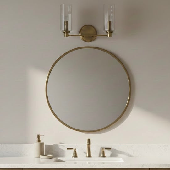 Regal Double Light Vanity With Clear Ribbed Glass - Satin Brass from Ashcroft Furniture - Luna Furniture
