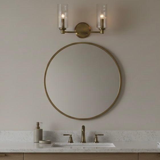 Regal Double Light Vanity With Clear Ribbed Glass - Satin Brass from Ashcroft Furniture - Luna Furniture