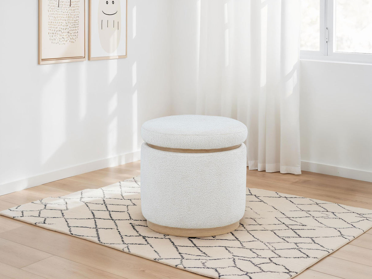 Remuda Ivory Boucle Upholstered Round Storage Ottoman from Coaster - Luna Furniture