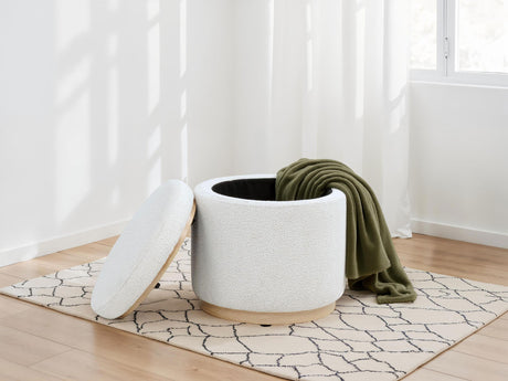Remuda Ivory Boucle Upholstered Round Storage Ottoman from Coaster - Luna Furniture