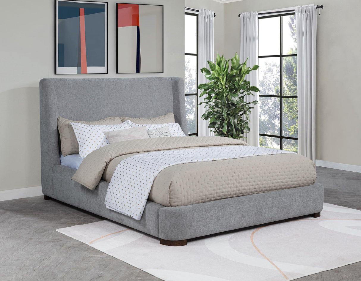 Rennes Gray Upholstered Queen Wingback Platform Bed from Coaster - Luna Furniture