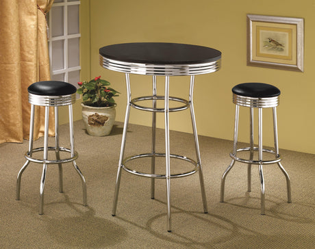 Retro 3-piece Round 1950s Bistro Pub Bar Table Set Black from Coaster - Luna Furniture