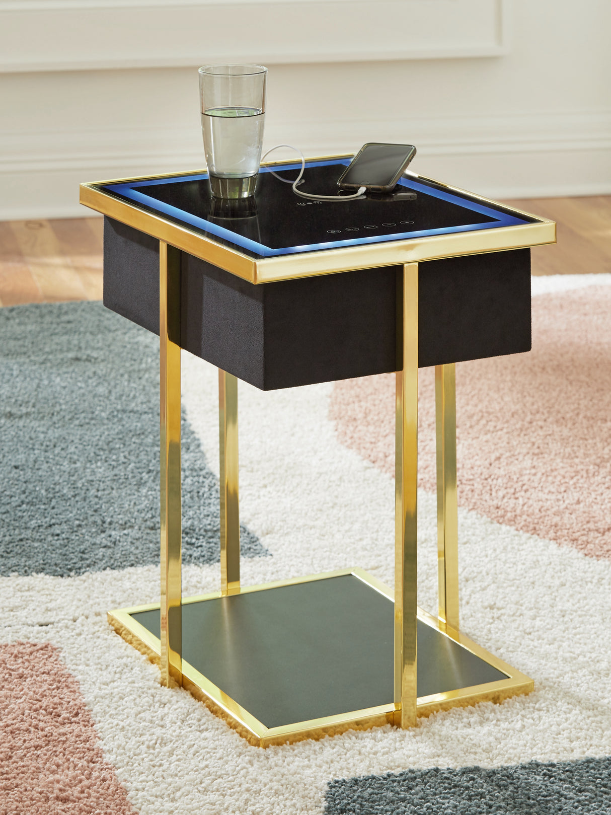 Rexwell Black/Gold Finish Accent Table with Speaker from Ashley - Luna Furniture
