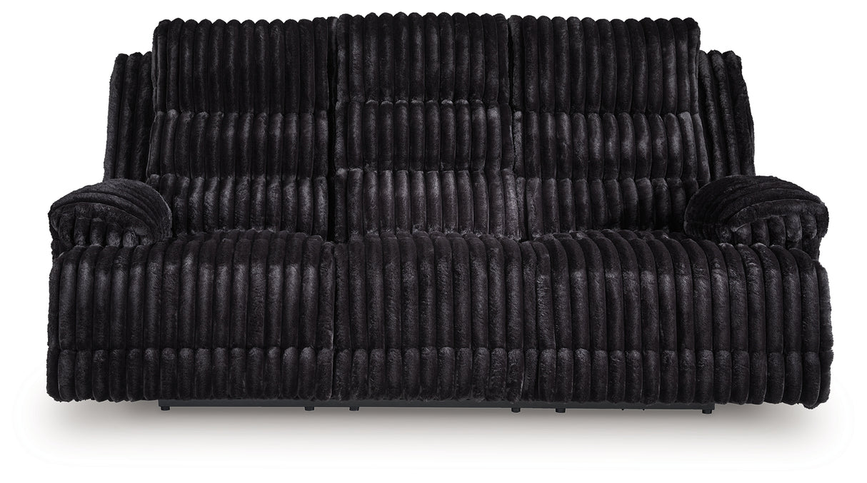 Rhine Falls Onyx Power Reclining Sofa with Drop Down Table from Ashley - Luna Furniture