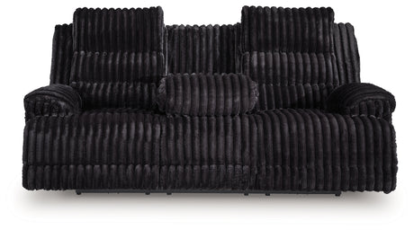 Rhine Falls Onyx Power Reclining Sofa with Drop Down Table from Ashley - Luna Furniture