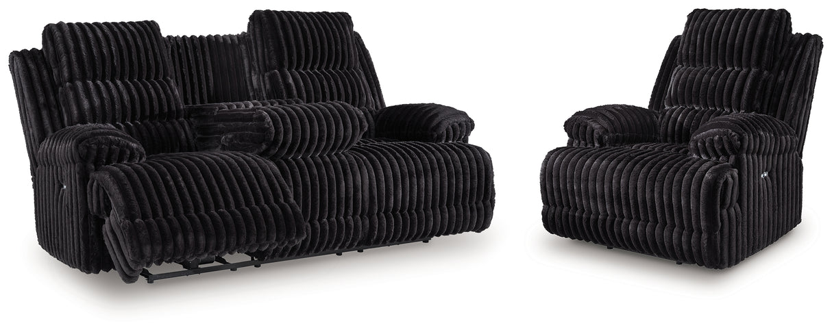 Rhine Falls Black Power Reclining Sofa and Power Recliner from Ashley - Luna Furniture