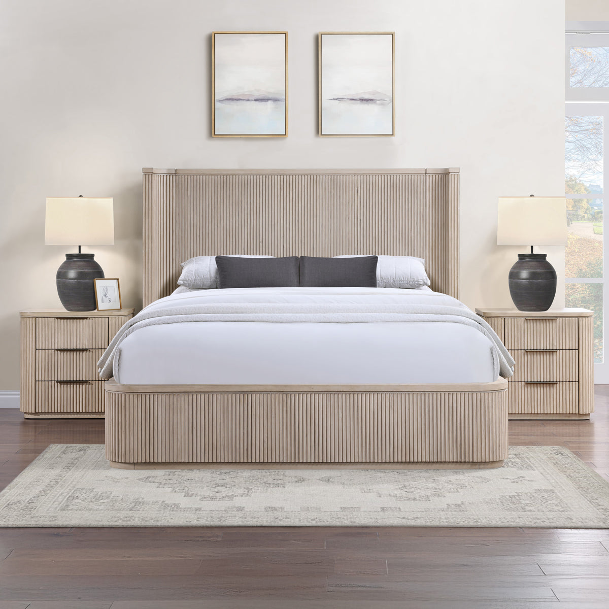Henry Reeded 3-Drawer Nightstand with USB & Electric Outlets, Tan Finish from Steve Silver - Luna Furniture