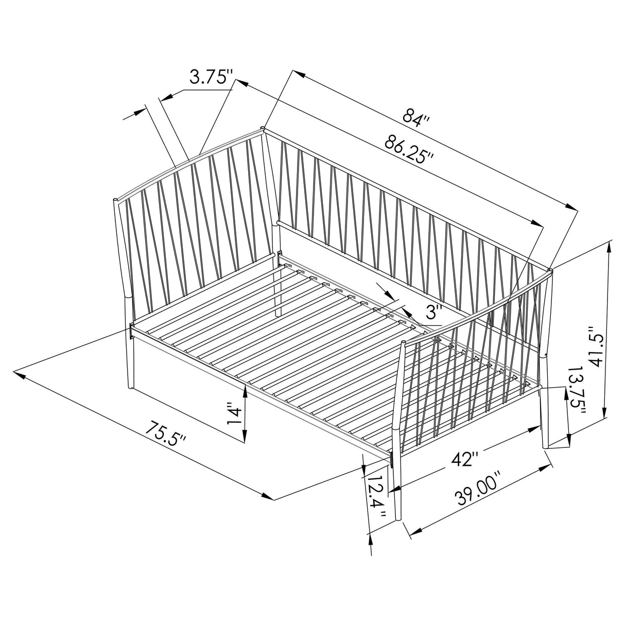Richland Metal Twin Daybed Bed Frame Matte Black from Coaster - Luna Furniture