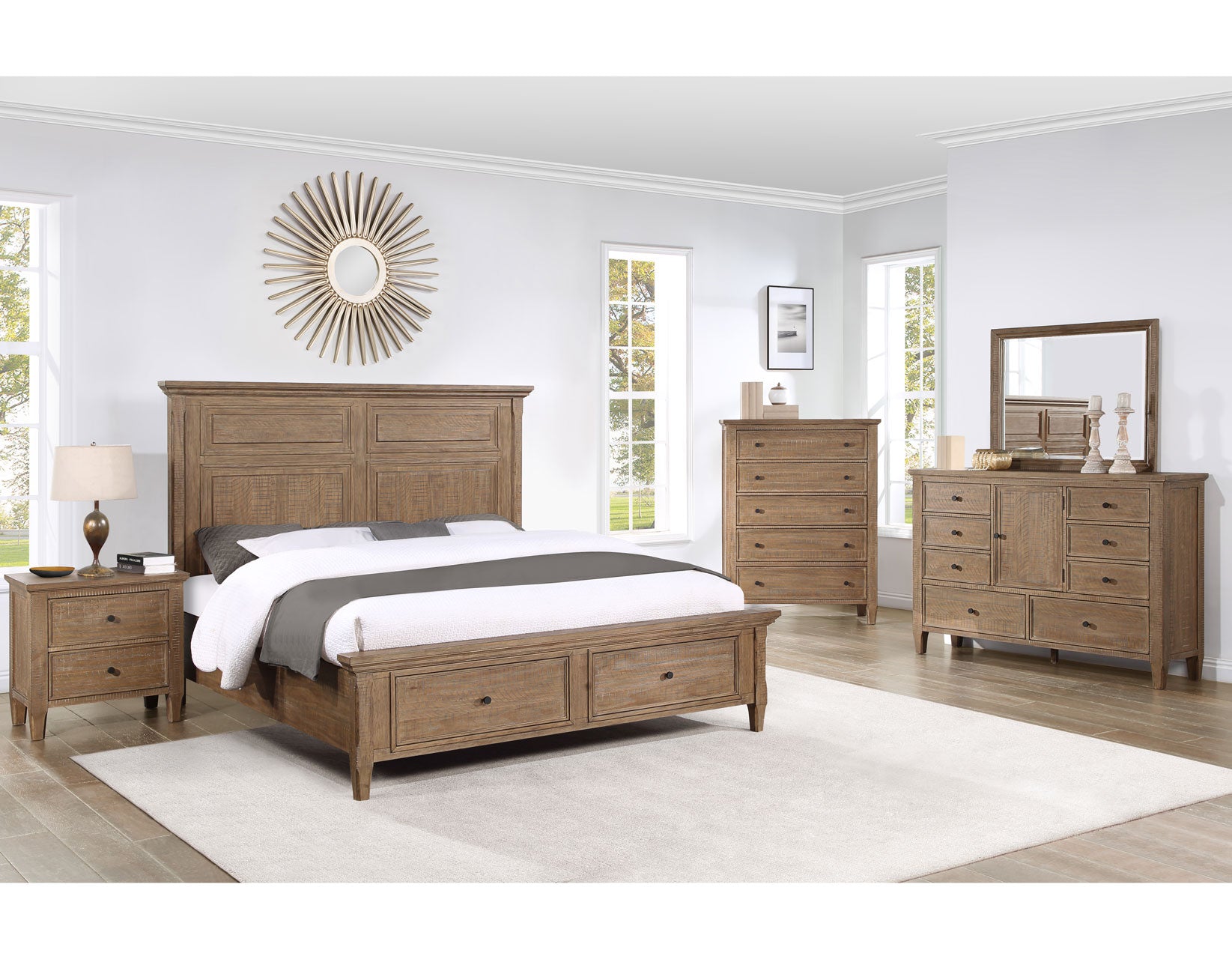 Riverdale Driftwood 4-Piece Queen Storage Platform Bedroom Set from Steve Silver - Luna Furniture