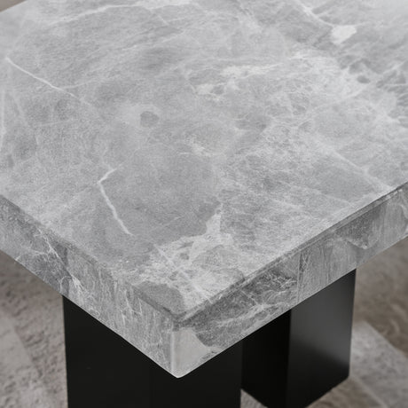 Camila Black 7-Piece Rectangle Gray Marble Top Dining Set from Steve Silver - Luna Furniture