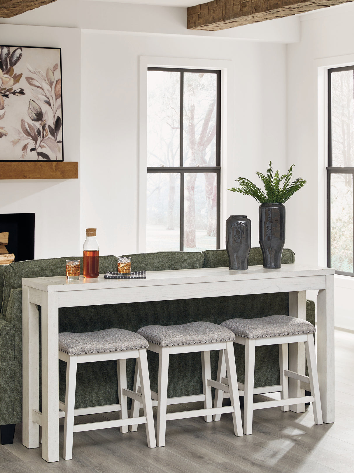 Robbinsdale Antique White Counter Height Dining Table and 3 Barstools Set from Ashley - Luna Furniture