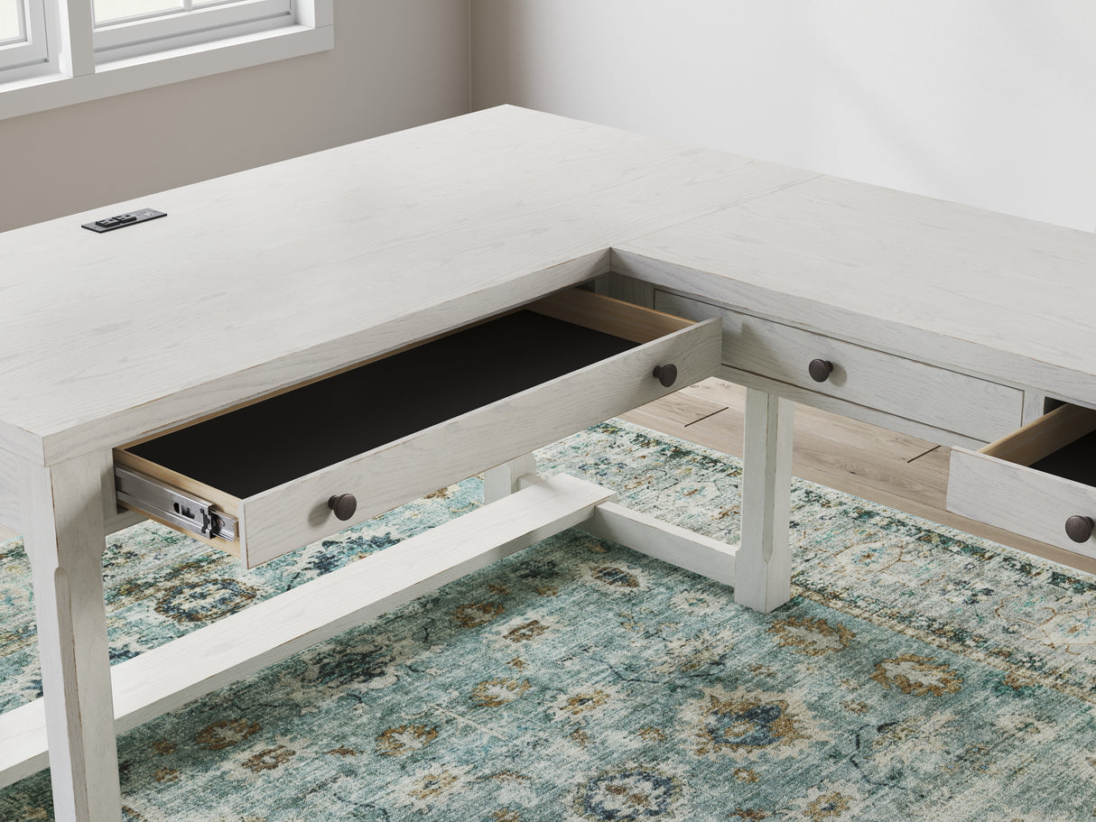 Robbinsdale Antique White L-Shaped Home Office Desk from Ashley - Luna Furniture