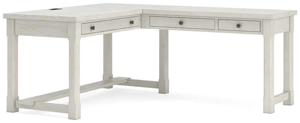 Robbinsdale Antique White L-Shaped Home Office Desk from Ashley - Luna Furniture