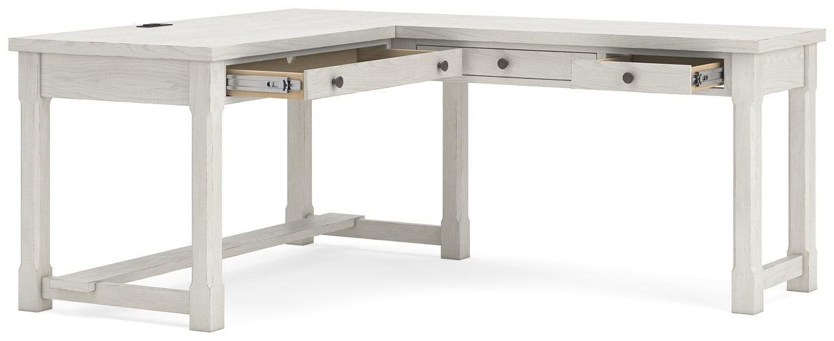 Robbinsdale Antique White L-Shaped Home Office Desk from Ashley - Luna Furniture